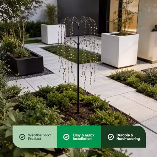 Gardenwize Solar Powered 1.2m Weeping Willow LED Tree with 200 LEDs in White or Black – 2
