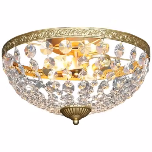 HOMCOM Crystal Ceiling Light 2-Light Flush Mount in Gold Tone