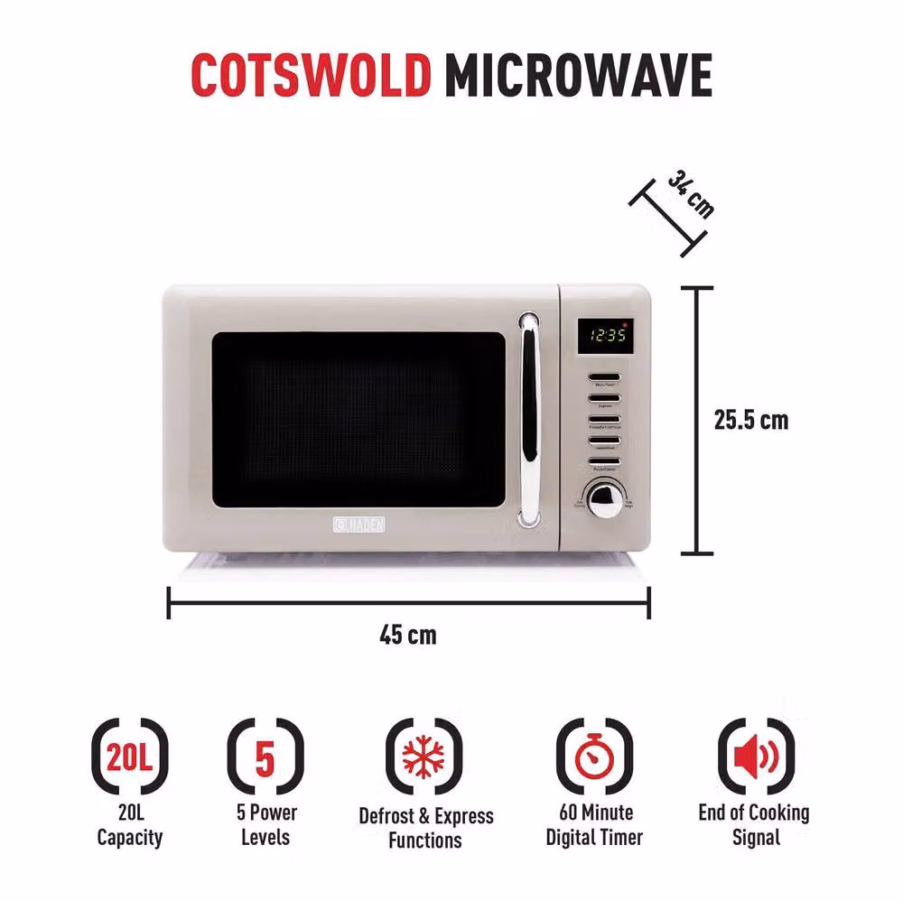 Haden Cotswold 800W Solo Countertop Microwave Oven in Beige – 3