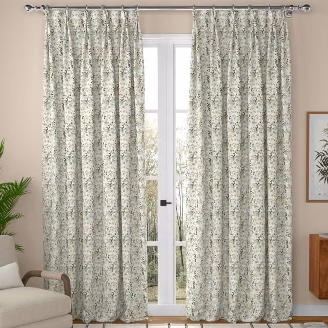 ANTE DECOR Zoe Made To Measure Blackout Floral Cotton Curtains in Beige and Multicolour