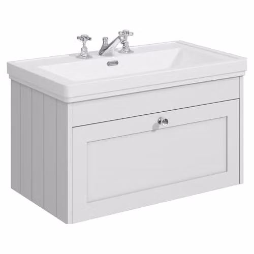 Balterley Wall Hung Single Drawer Vanity Unit with 3 Tap Hole Rectangular Basin in White, W/D/H: 80.0 x 45.3 x 43.1 cm – 1