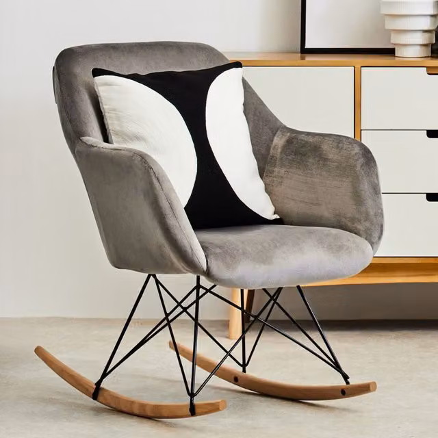 Orsina Grey Velvet Accent Armchair with Armrests and Mixed Wood and Metal Frame – 2