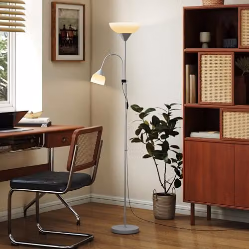 HOMCOM LED Floor Lamp in Silver with Adjustable CCT and Included Bulb – 5