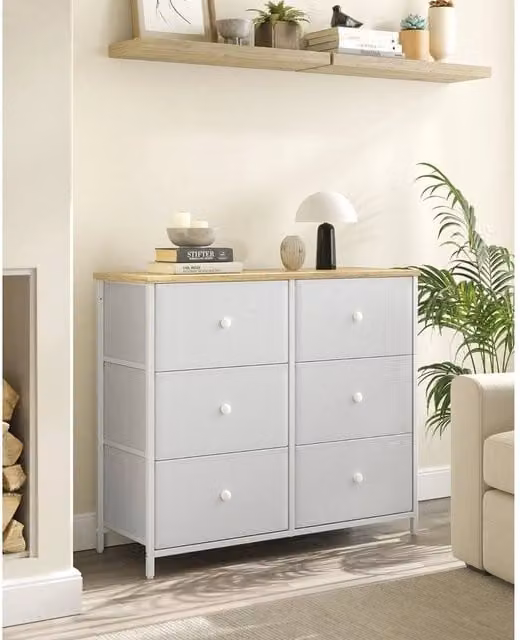SPETLEK 6-Drawer Fabric Chest of Drawers in White