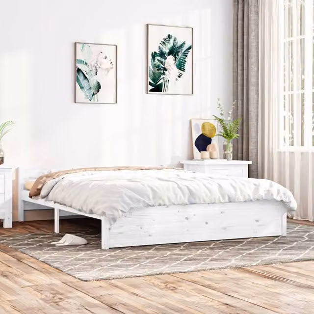 Berkfield Home Super King Size Solid Pine Wood Bed Frame in White, W/D/H: 180 x 200 cm