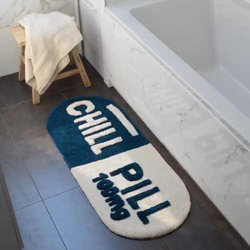 Mooky Mats Chill Pill Non-Slip Absorbent Bath Mat Runner, Petrol and Cream, W: 46 cm, L: 115 cm – 2
