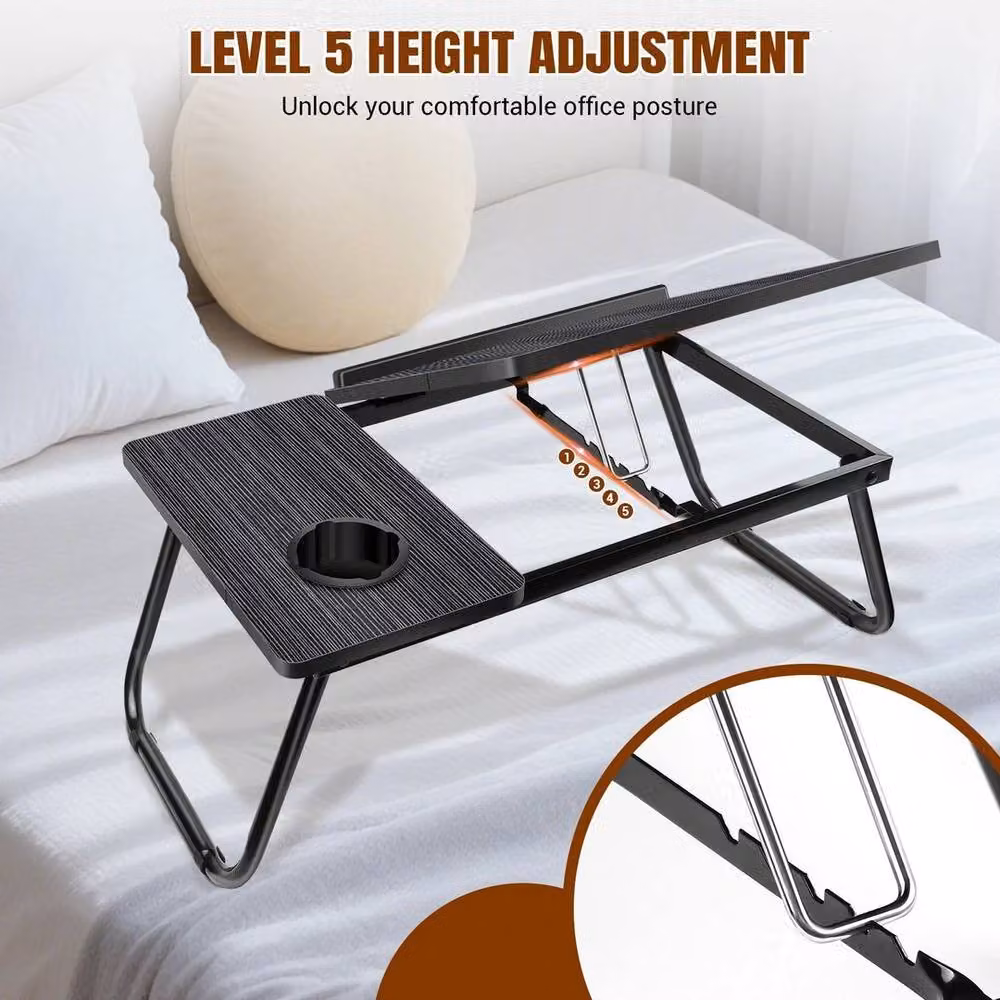 FLAVORA Black Foldable Laptop Bed Table and Standing Desk with Adjustable Height and Tilt – 4