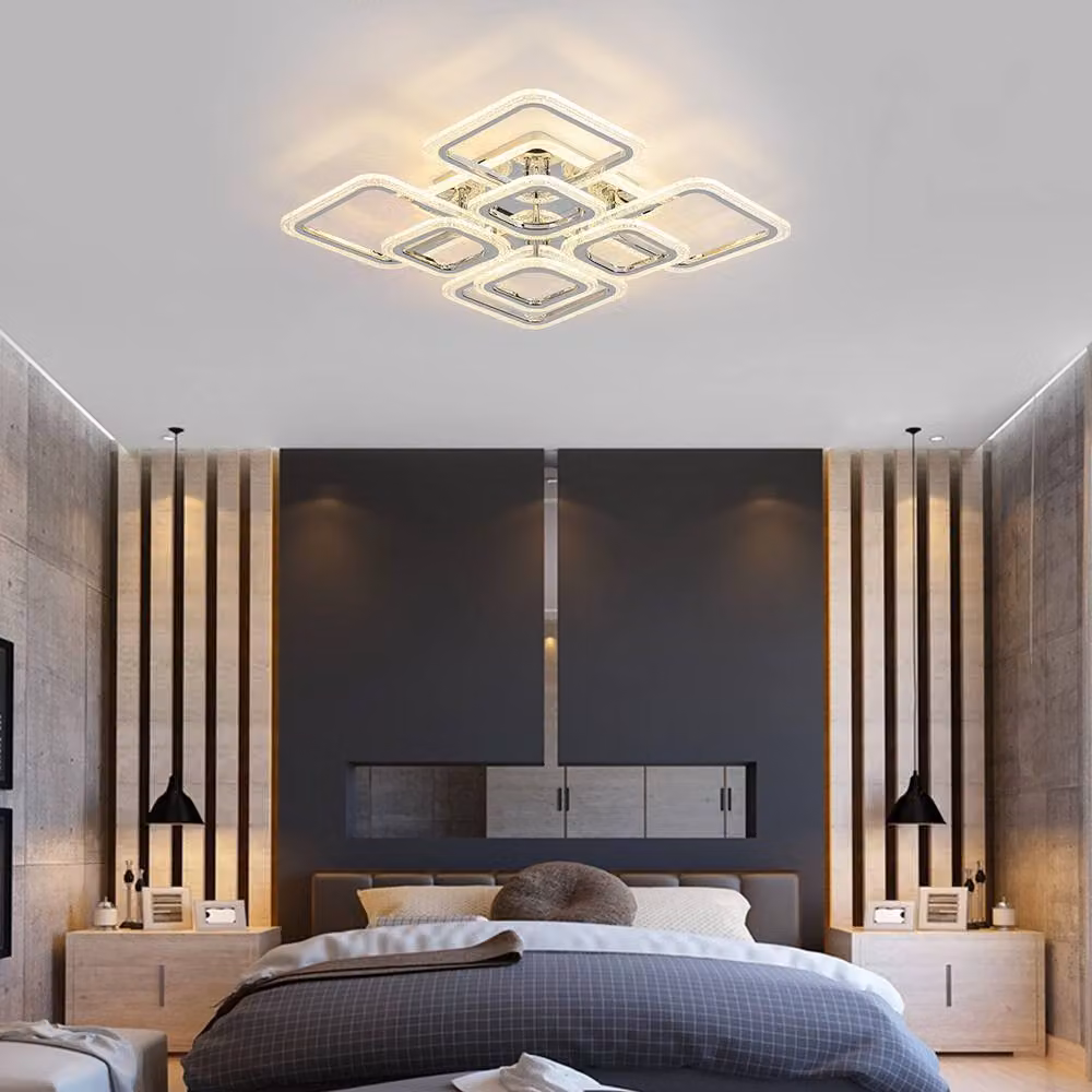 NIVOR Dimmable LED Rectangular Flush Mount Ceiling Light in Chrome and Transparent – 2
