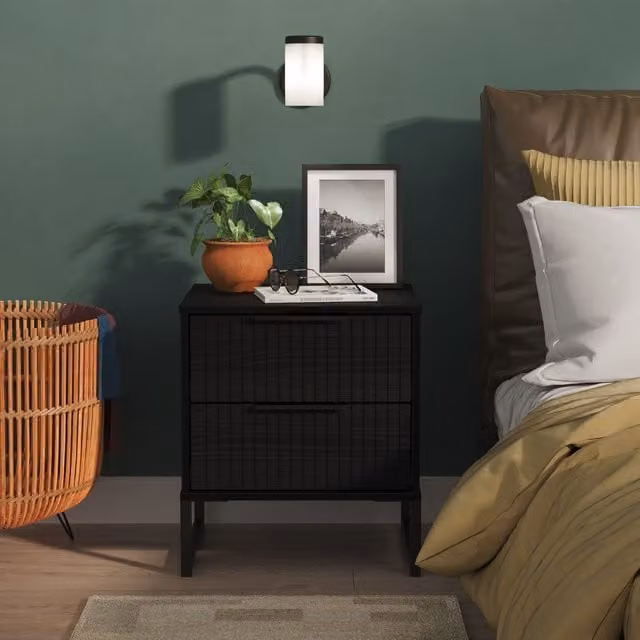 2 U Menai Ready Assembled 2 Drawer Bedside Table in Black, Small