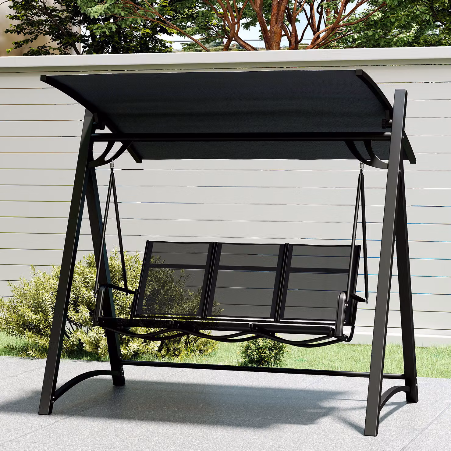 Outsunny 3 Seater Garden Swing Bench with Adjustable Sun Canopy in Grey – 9