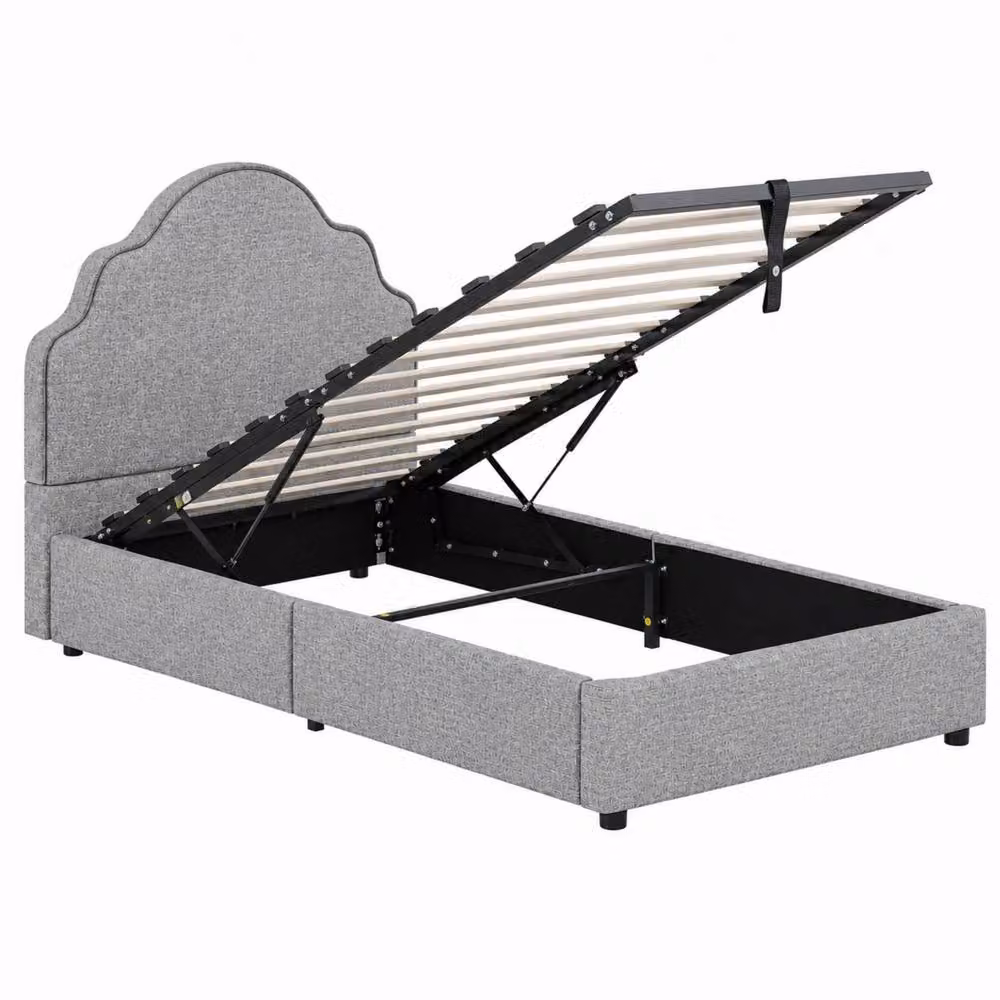 Rolipo Scalloped Upholstered Kids Bed Frame in Light Grey Linen, W/D/H: 90 x 190 cm – 4