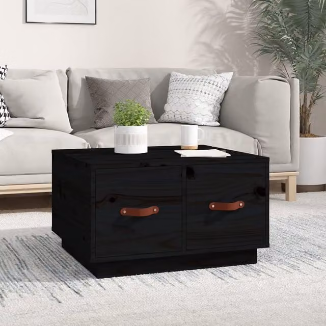 Berkfield Home Black Rustic Solid Pine Coffee Table W/D/H: 60 x 53 x 35 cm