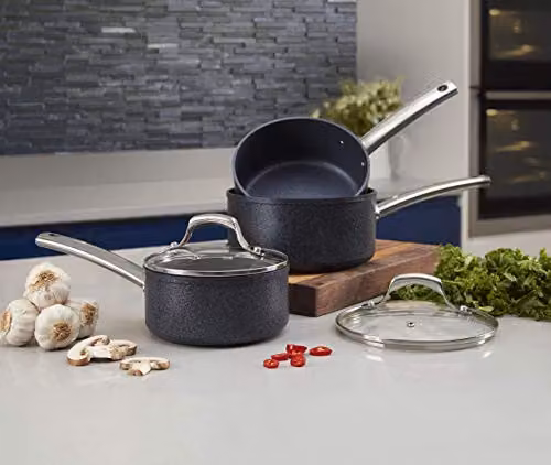 Tower Trustone 3 Piece Non Stick Induction Saucepan Set with Lids, Black – 3