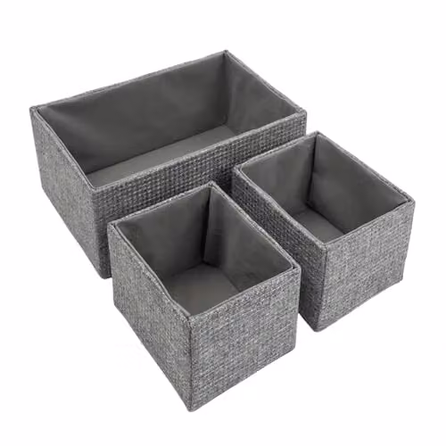 JVL Chroma Set of 3 Rectangular Fabric Storage Baskets in Grey, W/D/H: 30 x 20 x 13 cm