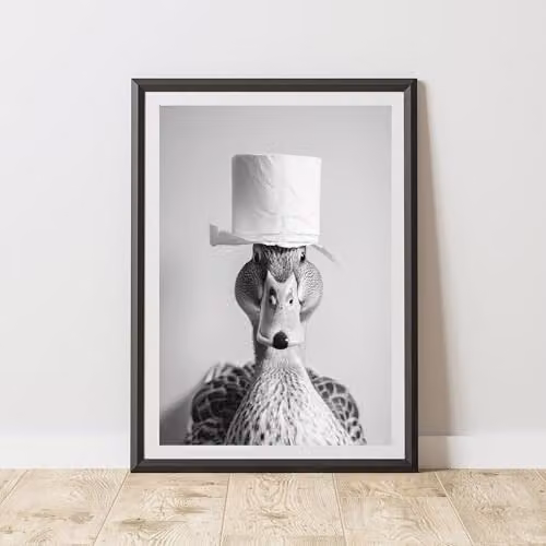 60 Second Makeover Duck Toilet Roll Animal Print Paper Poster, A3, Black, White and Grey