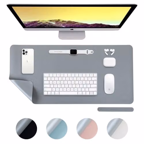Desiretech Reversible PU Leather Desk Mat and Mouse Pad, Waterproof, Grey and Silver, W: 80 cm x D: 40 cm