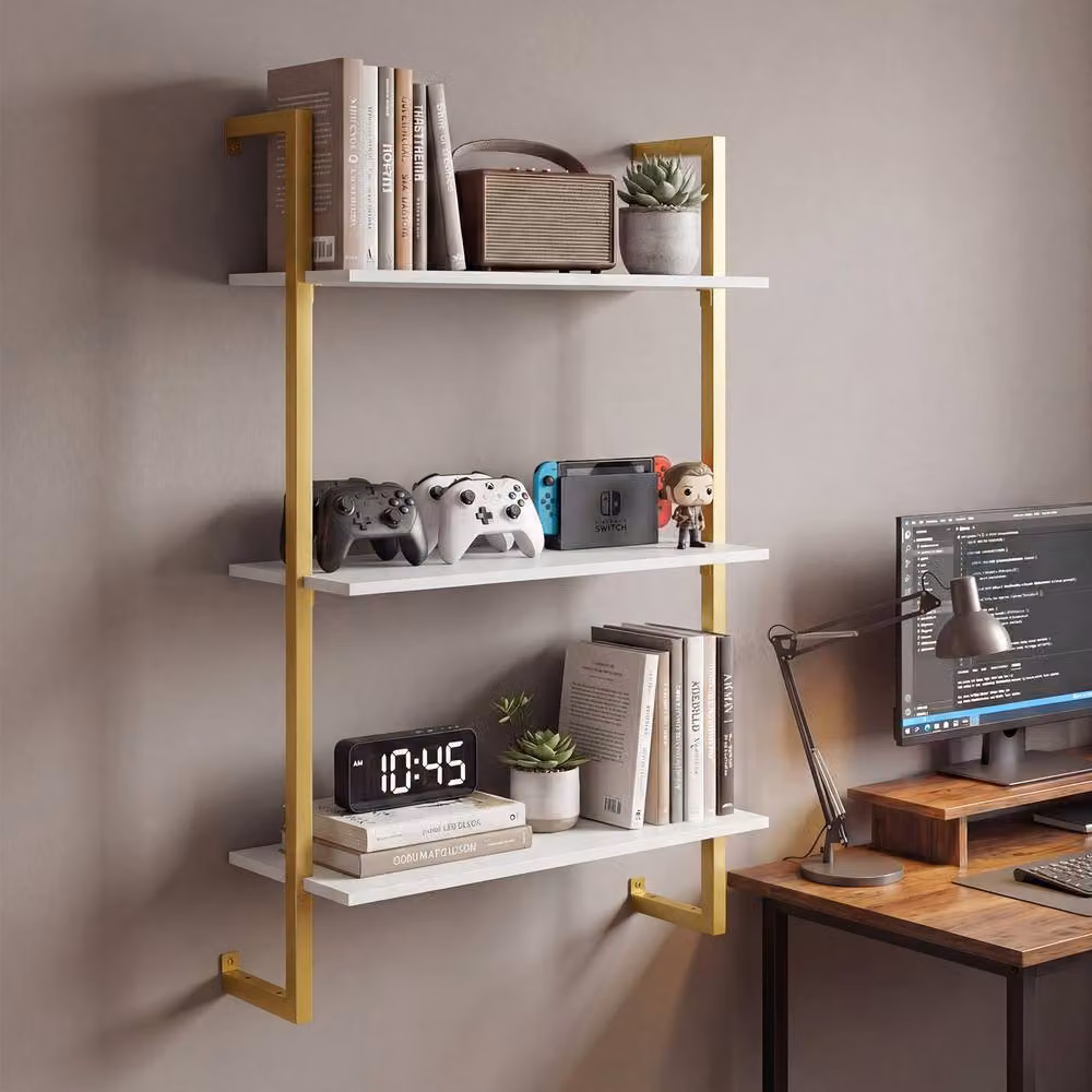 Gymax 3-Tier Wall Mounted Coffee Bar Shelf and Hanging Display Storage Rack in White – 5