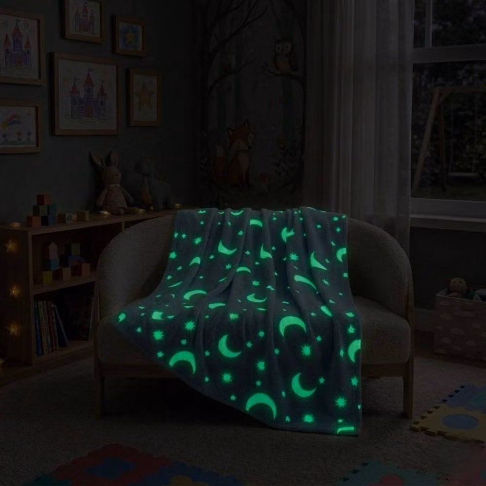Snug City Pink Glow in the Dark Moon and Galaxy Fleece Blanket for Children – 2