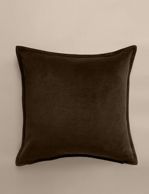 M&S Pure Cotton Velvet Square Cushion Cover in Green
