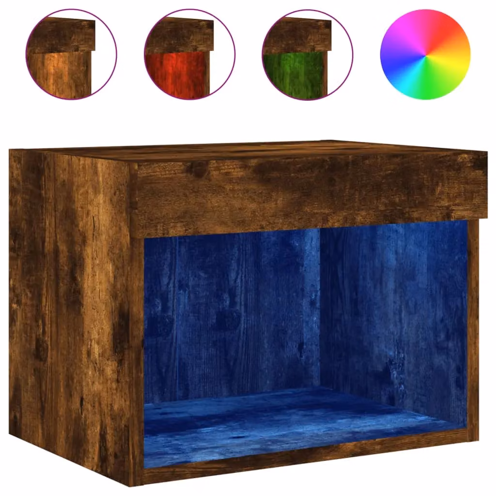 Berkfield Home Wall-mounted Bedside Cabinet with Integrated LED Lights in Smoked Oak Brown – 2