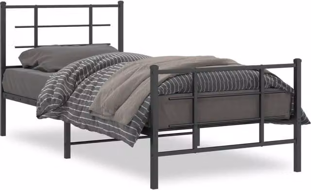 Berkfield Home Metal Bed Frame with Footboard, Black, W/D/H: 90 x 200 cm