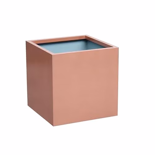 Primrose Frost Rust-Resistant Outdoor Zinc Square Cube Planter in Copper Finish, W/D/H: 50 x 50 x 50 cm