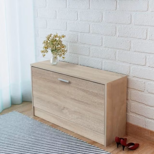 Berkfield Home Oak Shoe Storage Bench in Brown, W/D/H: 80 x 24 x 45 cm