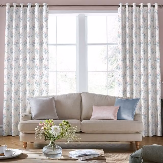 Laura Ashley Scarborough Fair Made to Measure Blackout Floral Cotton Curtain Panel in Pink and Multicolour