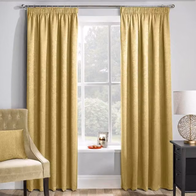 Enhanced Living Matrix Thermal Noise Reducing Dim Out Tape Top Curtains in Yellow, Width: 168 cm, Drop: 229 cm – 1