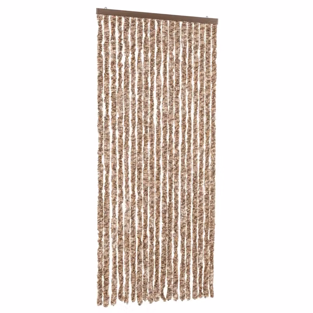 Berkfield Home Chenille Fly Curtain in Beige and Brown, W: 56 cm, H: 200 cm – 2