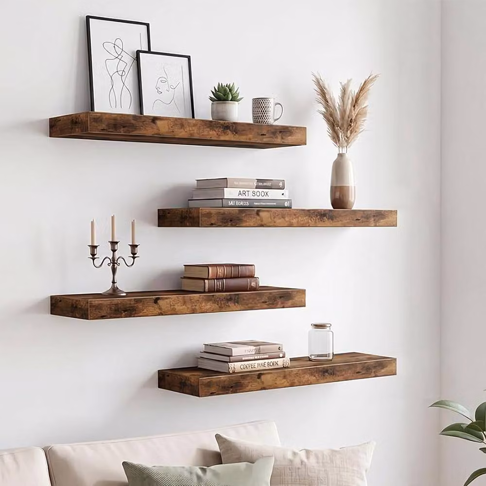 Ventryn Brown 4-Piece Floating Wall Shelves Modern Picture Display Rack – 3