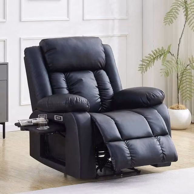 FORGEVIO Black Faux Leather Single Seater Electric Recliner Sofa Armchair – 1