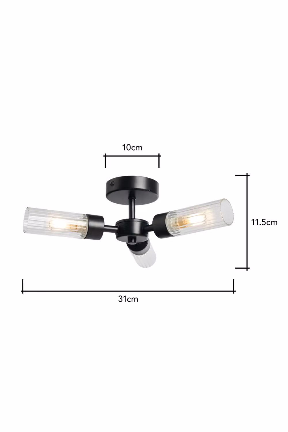 BHS Lighting Kier Black and Transparent Glass Cylinder Flush Bathroom Ceiling Light – 4