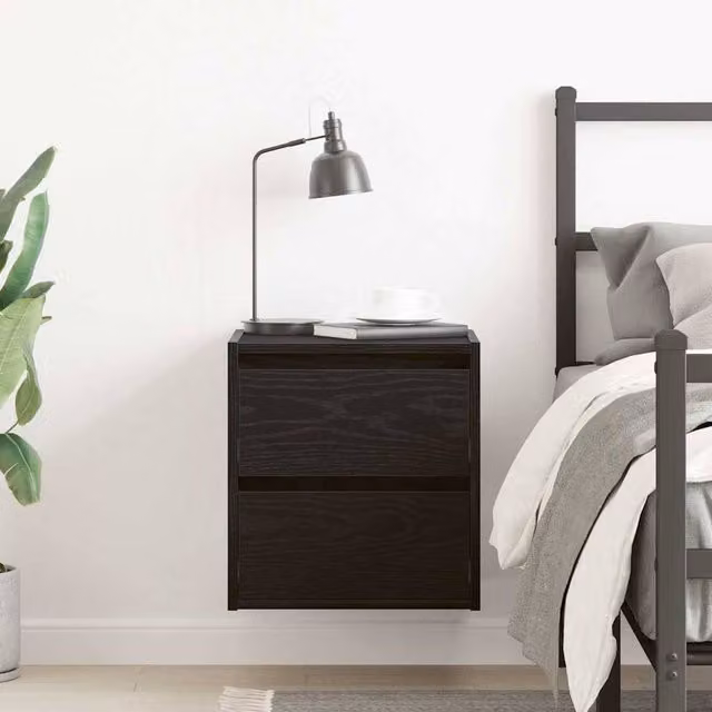 Berkfield Home Wall-mounted Bedside Cabinet in Black Oak, W/D/H: 38 x 34 x 40 cm