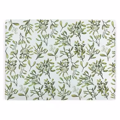 Purely Home Christmas Mistletoe Rectangular Glass Chopping Board with Non-Slip Feet, Multicolour, W: 39 cm, D: 28.5 cm