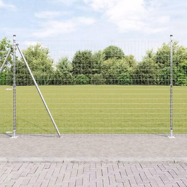 Berkfield Home Euro Fence with 7 Flanged Posts, Galvanised Steel, Silver/Grey, W: 10 m, H: 1.6 m