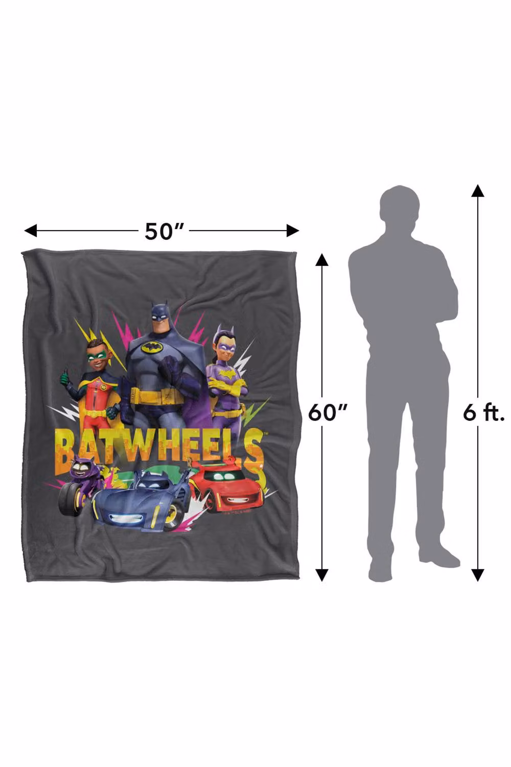 Warner Bros. Batwheels Batwheel Characters Team Silky Touch Super Soft Fluffy Polyester Throw Blanket in Multicolour and Grey, Large – 3