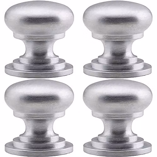 Loops Victorian Round Cupboard Door Knob, 4 Pack, Brushed Chrome Silver, Diameter: 38 mm