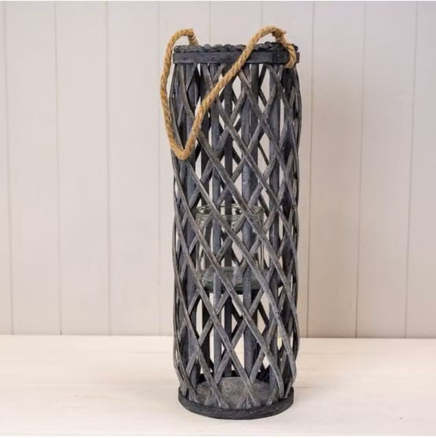 KDMD Grey Handcrafted Washed Metal Tabletop Lantern with Rustic Round Design