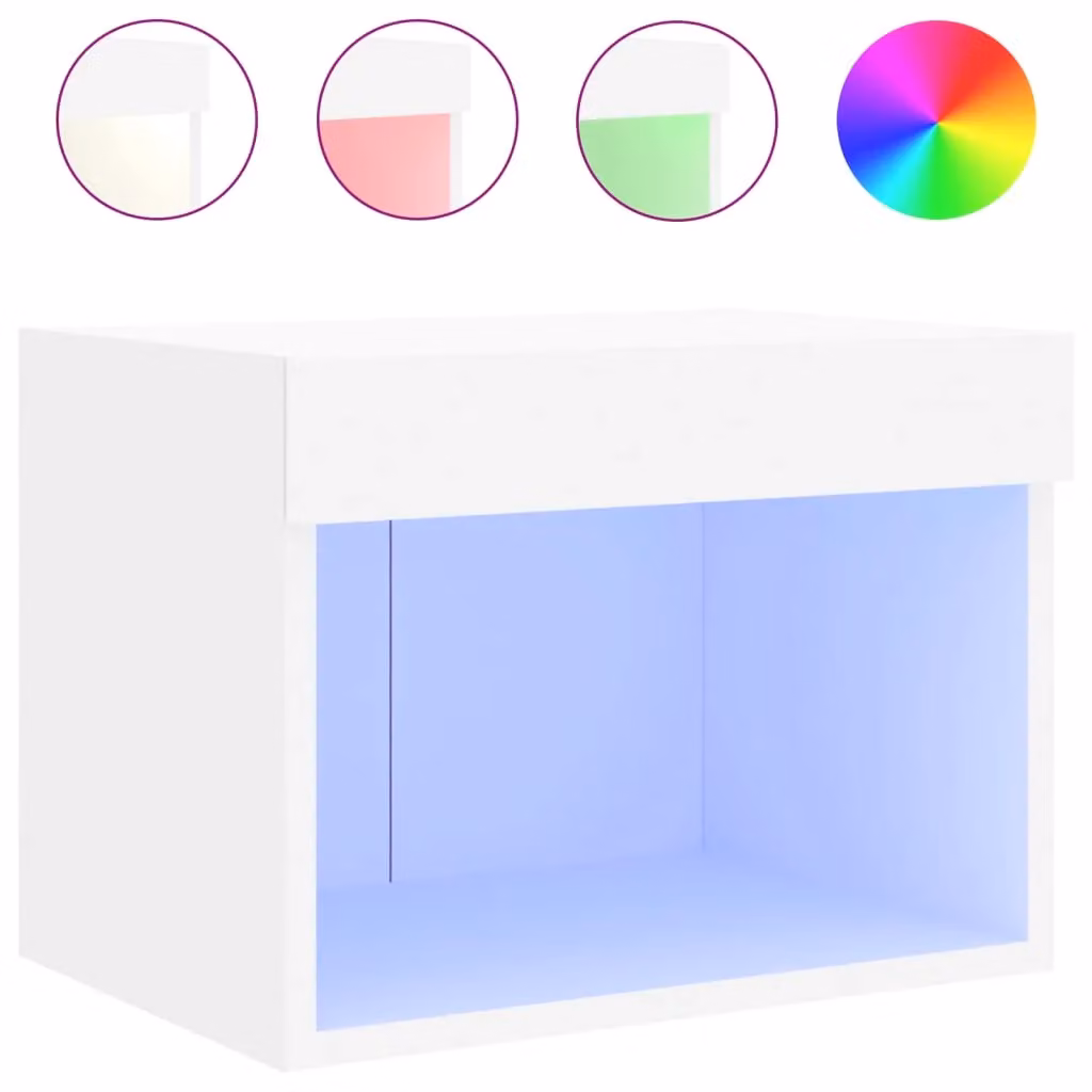 Berkfield Home White Wall-mounted Bedside Cabinet with Integrated LED Lighting – 2