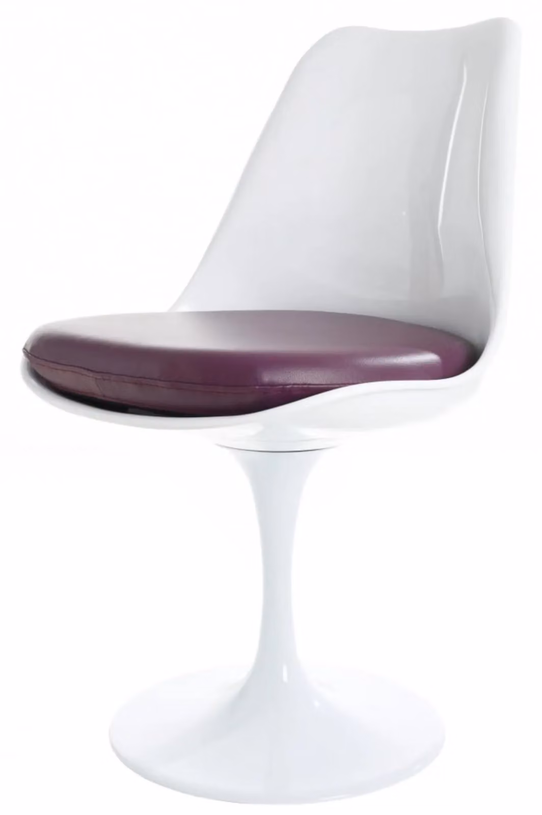 Fusion Living White Tulip Swivel Dining Chair with Purple PU Cushion – 2