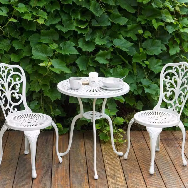 Wyld and Coco Off White Aluminium Round Outdoor Dining Table, Diameter: 61 cm – 1
