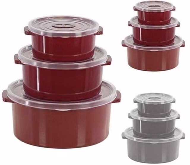 NESTLUNE Set of 3 Red Plastic Bowls with Lids and Steam Release Vents, Microwave Safe, W/D/H: 100 x 15 x 15 cm