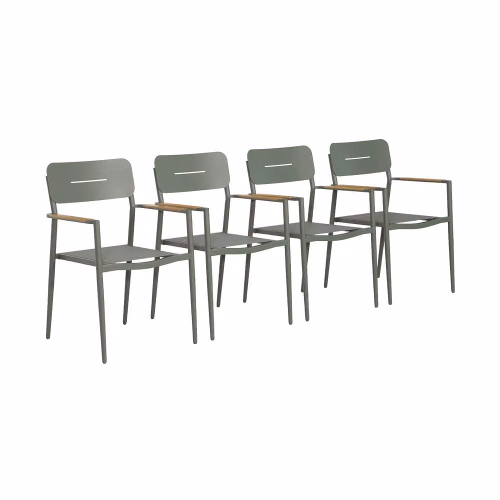 sweeek Set of 4 Modern Aluminium and Textilene Garden Armchairs in Khaki – 2
