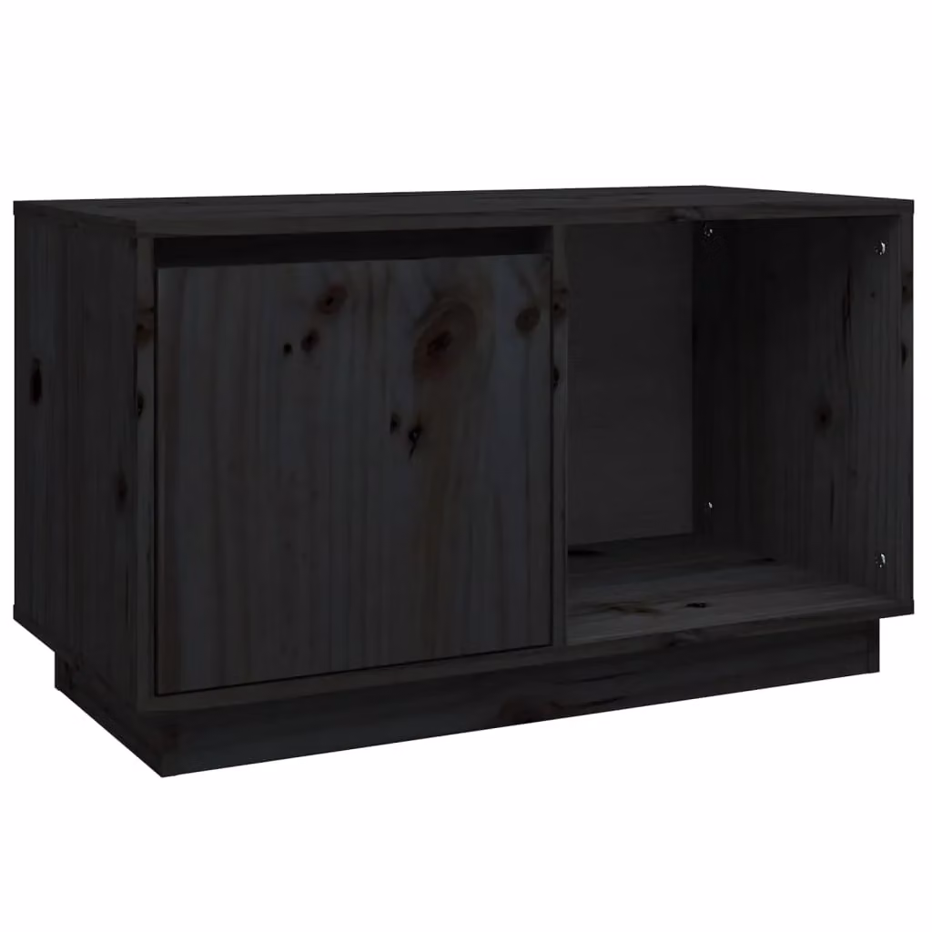 Berkfield Home Black Rustic Solid Wood Pine TV Cabinet W/D/H: 74 x 35 x 44 cm – 2