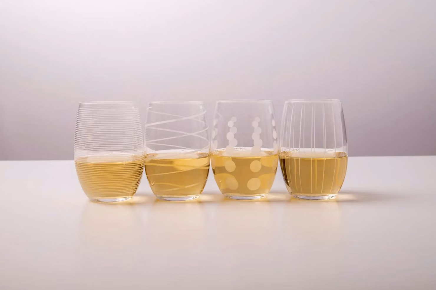 Mikasa Cheers Set of 4 Etched Crystal Stemless Wine Glasses in Transparent Clear – 3