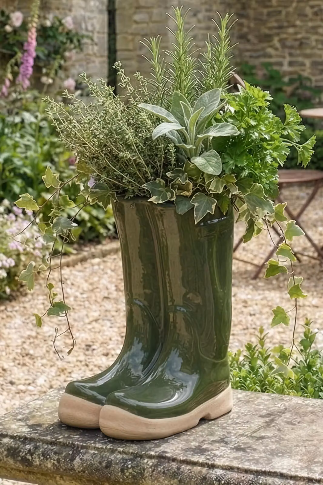 Dibor Set of 2 Ceramic Wellington Planters in Dark Green for Indoor and Outdoor Garden Use – 3