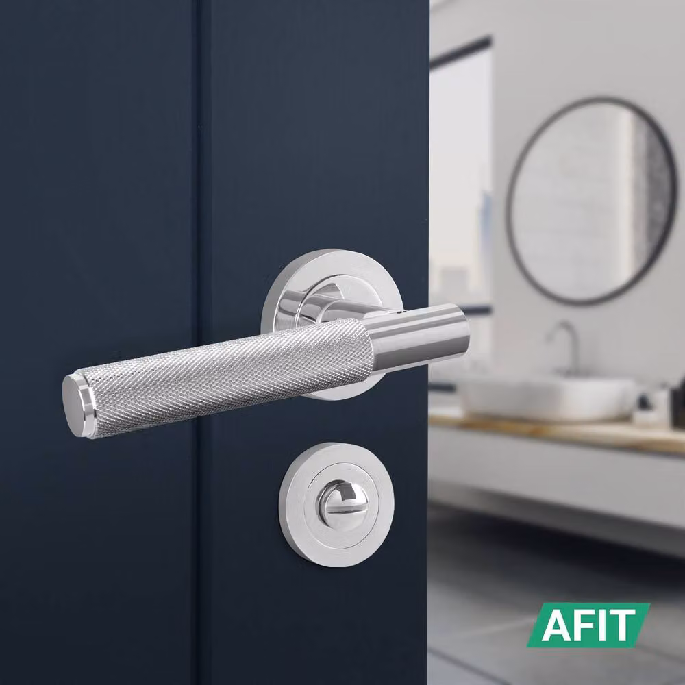 AFIT Polished Chrome Bathroom Door Handle Rose with WC Lock and Hinges, Silver, W/D/H: 15.0 x 15.0 x 5.8 cm – 3
