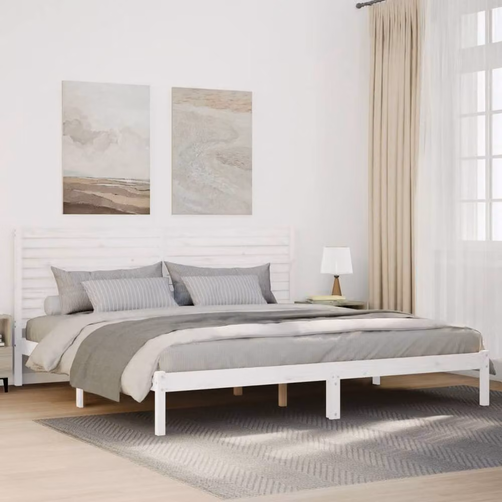 Berkfield Home Decorative Extra Long Solid Wood Bed Frame in White, W/D/H: 180 x 220 cm – 2