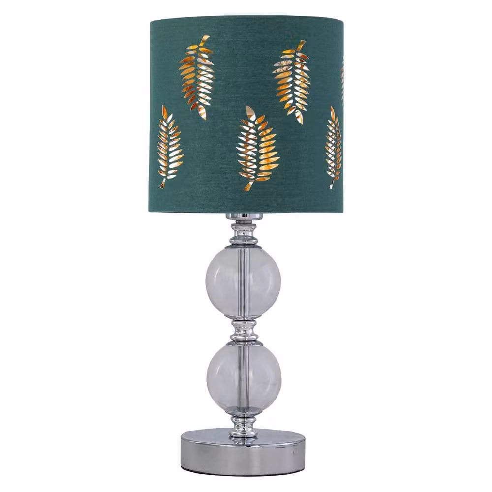 First Choice Lighting Set of 2 Chrome Two Ball Table Lamps with Green Fabric Fern Shades – 2